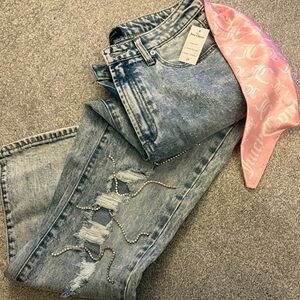 Juicy Couture Light Blue Straight Leg Jeans with bling! NWT